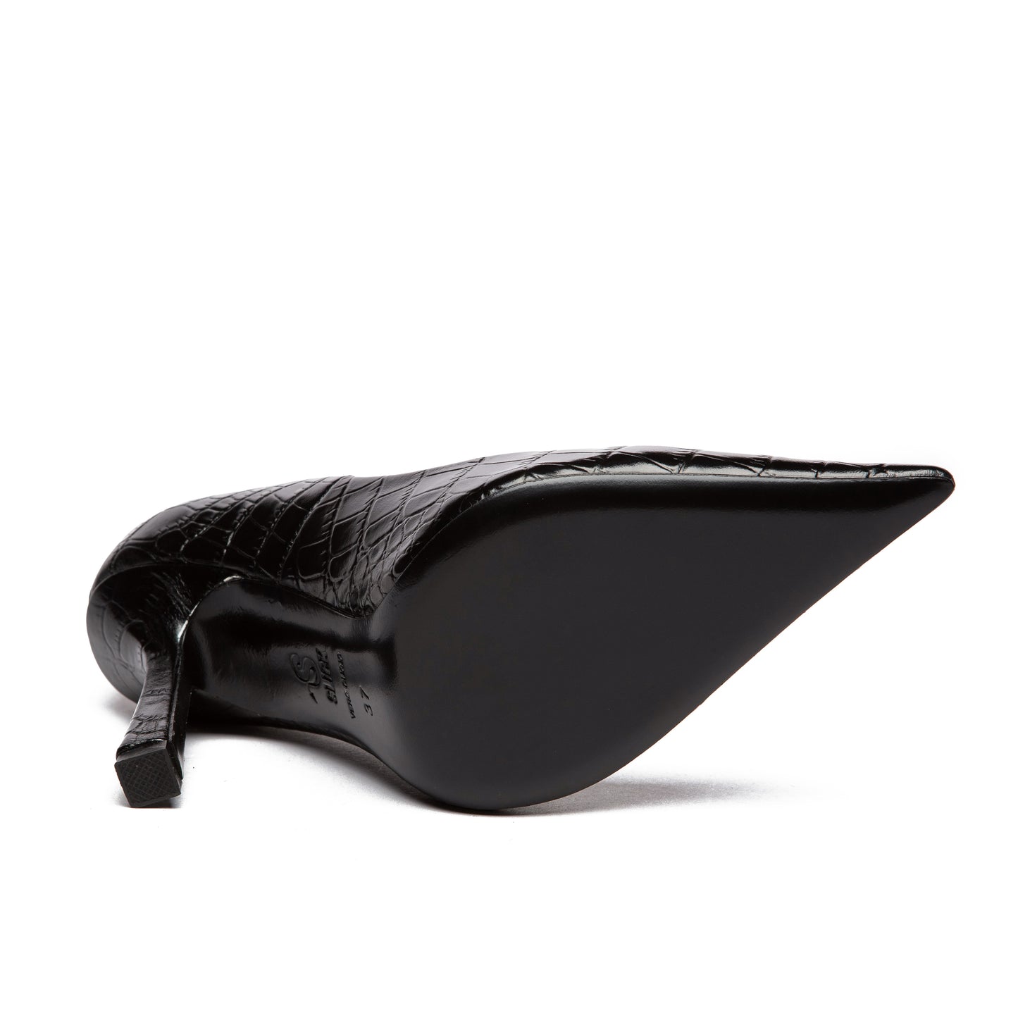 ANGELINA - BLACK STAMPED CROCODILE  LEATHER